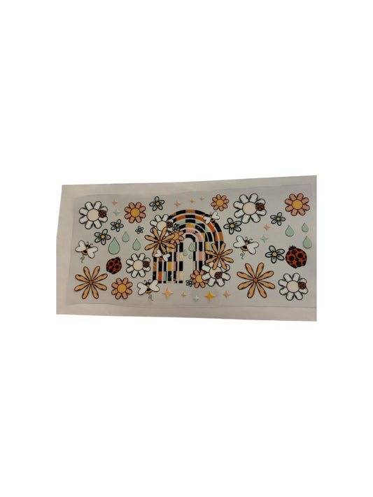 Rainbow and Flowers 16oz UV DTF Cup Wrap #450